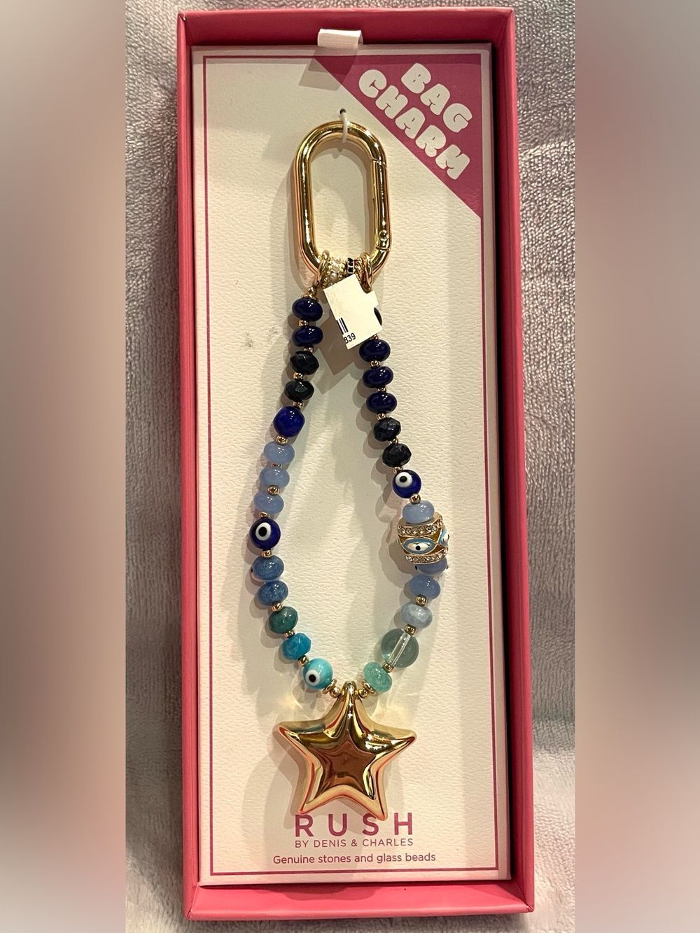Rush by Denis & Charles NWT Evil Eye Beaded Bag Charm Gold Star Pendant Keychain - Picture 2 of 5